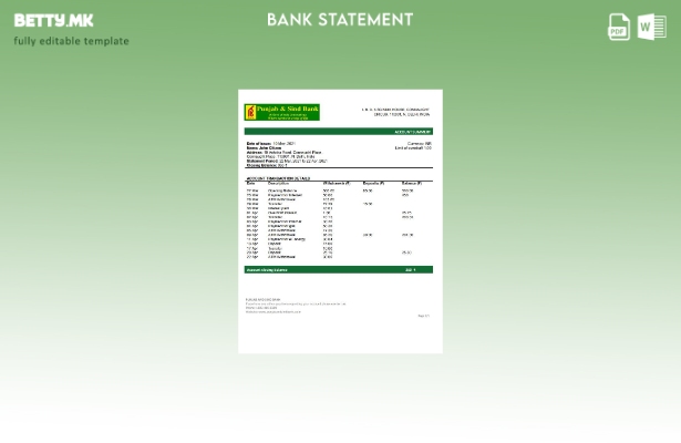 Модерен стил на Индија Пенџаб и Синд шаблон за извод од банка